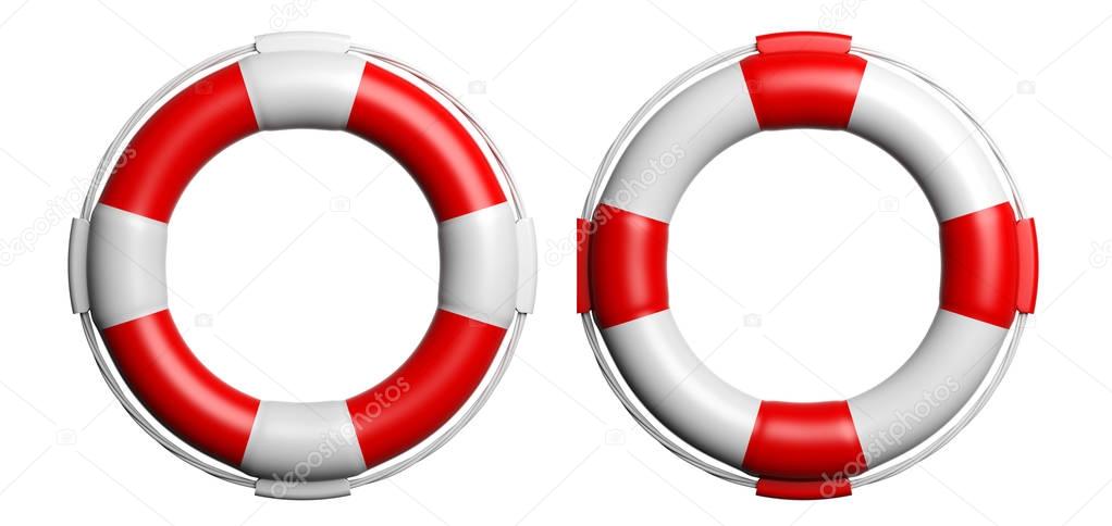 Life buoys on white background. 3d illustration