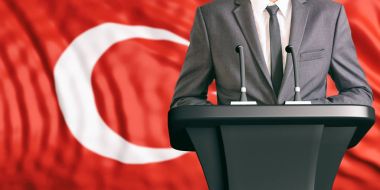 Speaker on Turkey flag background. 3d illustration clipart