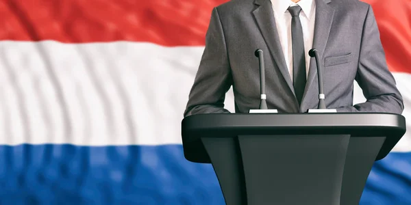 Спикер на фоне флага Нидерландов. 3d иллюстрация — стоковое фото