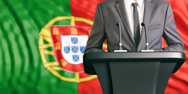 Orador no fundo da bandeira de Portugal. ilustração 3d — Fotografia de Stock