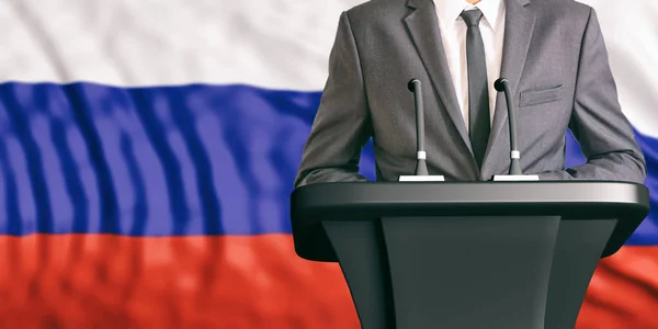 Спикер на фоне флага России. 3d иллюстрация — стоковое фото