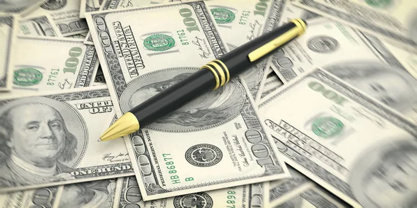 Stift auf Dollarnoten Hintergrund. 3D-Illustration — Stockfoto