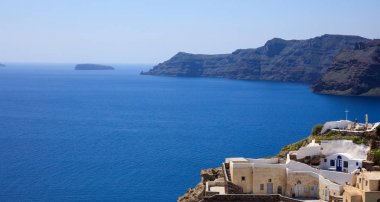Santorini Island, Yunanistan - Caldera Ege Denizi üzerinde