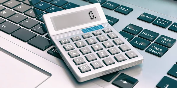 Kalkulator na laptopie. ilustracja 3D — Zdjęcie stockowe