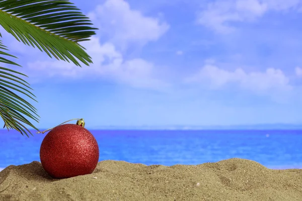 Natale su una spiaggia di sabbia - copiare spazio — Foto Stock