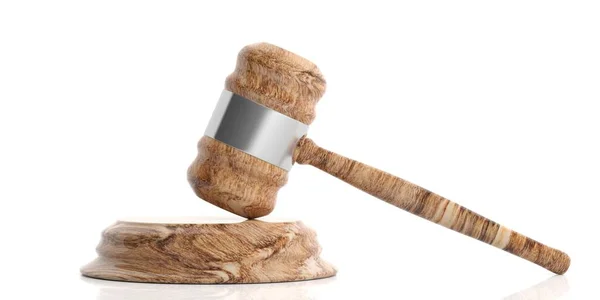 Juiz de madeira ou martelo de leilão no fundo branco. ilustração 3d — Fotografia de Stock