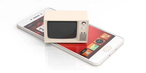 Вінтажний телевізор і смартфон на білому тлі. 3d ілюстрація — стокове фото