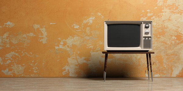 Vintage TV in an empty room. 3d illustration