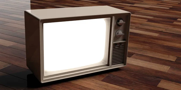 Vintage τηλεόραση σε ξύλινο υπόβαθρο. 3D απεικόνιση — Φωτογραφία Αρχείου