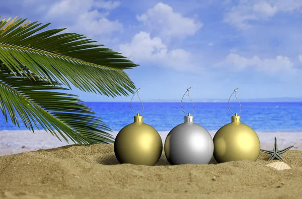 Conceito de férias na praia de Natal. ilustração 3d — Fotografia de Stock