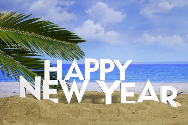 New year celebration on the beach. 3d illustration — Stock Photo, Image