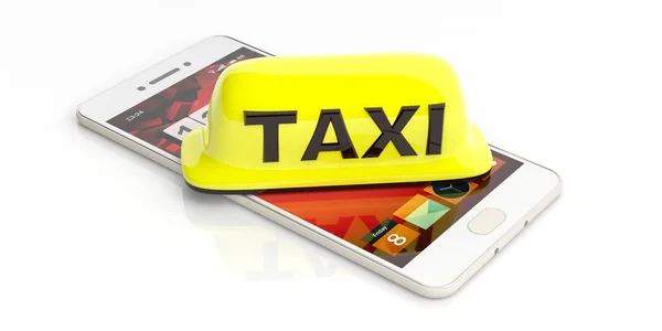 Taxi znak i smartphone na białym tle. ilustracja 3D — Zdjęcie stockowe