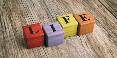 Ahşap bloklar Word Life. 3D çizim