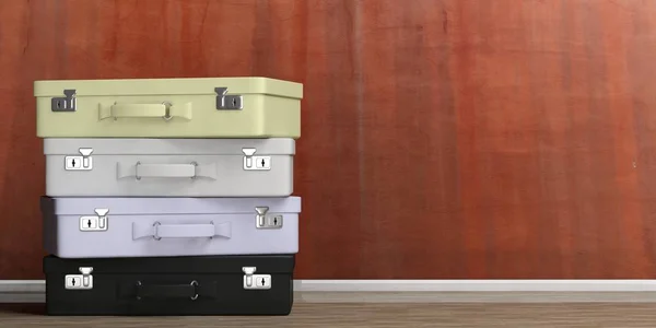 Travel suitcases stack - stucco wall background. 3d illustration — Stock Photo, Image