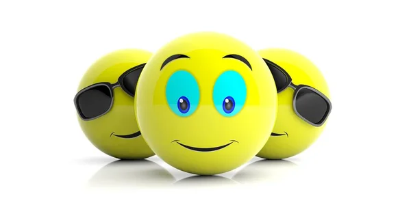 Κίτρινα χαμογελαστά emojis σε άσπρο φόντο. 3D απεικόνιση — Φωτογραφία Αρχείου