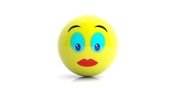 Gadis emoji kuning dengan latar belakang putih. Ilustrasi 3d — Stok Foto