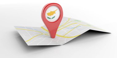 Kıbrıs harita işaretçi beyaz arka plan üzerinde. 3D çizim