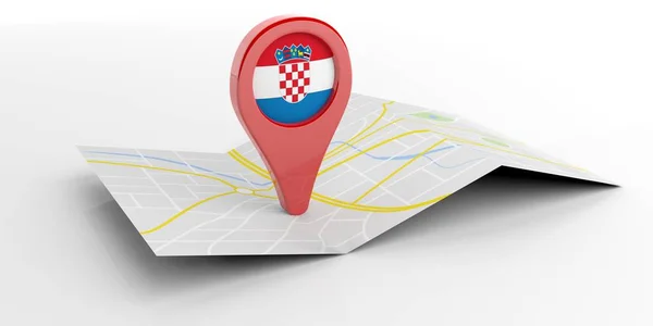 Croacia mapa puntero sobre fondo blanco. ilustración 3d — Foto de Stock