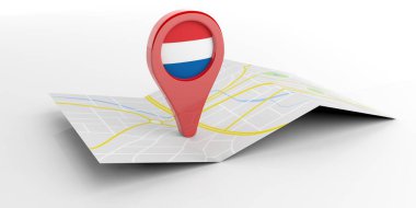 Hollanda harita işaretçi beyaz arka plan üzerinde. 3D çizim
