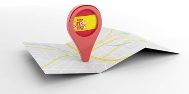 İspanya harita işaretçi beyaz arka plan üzerinde. 3D çizim