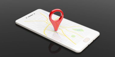 İşaretçi konumunu smartphone - siyah arka plan üzerinde eşleyin. 3D çizim