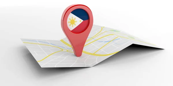 Filipinas mapa ponteiro sobre fundo branco. ilustração 3d — Fotografia de Stock