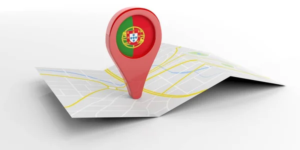 Portugal mapa ponteiro sobre fundo branco. ilustração 3d — Fotografia de Stock