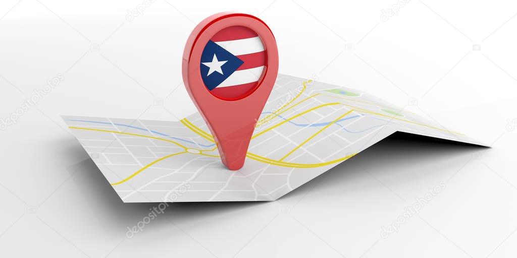 Puerto Rico map pointer on white background. 3d illustration