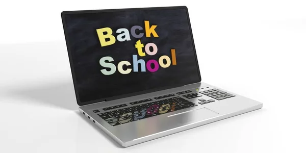 Powrót do szkoły na ekranie laptopa. ilustracja 3D — Zdjęcie stockowe