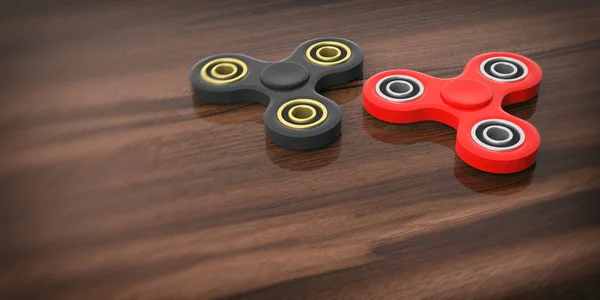 Zenuwachtig spinners op houten achtergrond. 3D illustratie — Stockfoto