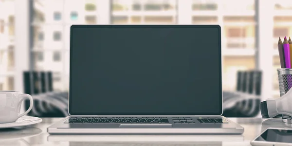 Laptop auf einem Bürotisch. 3D-Illustration — Stockfoto