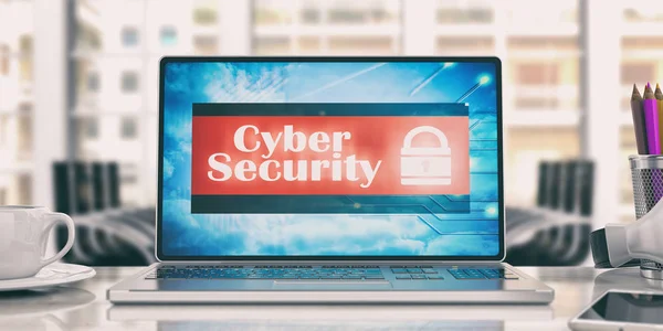 Cyber-Sicherheit auf Laptop in einem Büro. 3D-Illustration — Stockfoto