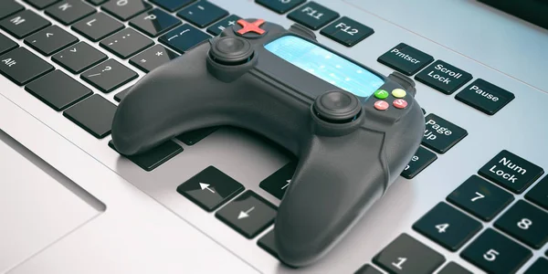 Video games console controller on a computer. 3d illustration — Stock Photo, Image