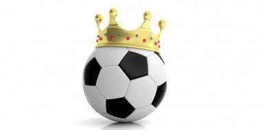 Bir futbol topu - beyaz zemin üzerine altın taç. 3D çizim