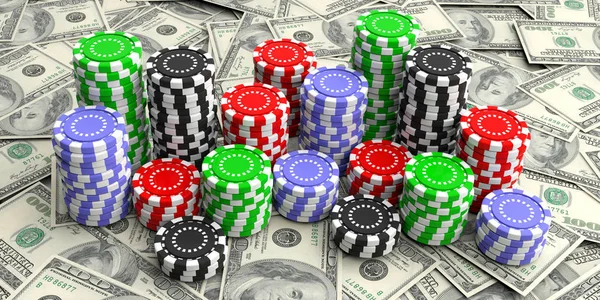 Fichas de casino em dólares de fundo. ilustração 3d — Fotografia de Stock