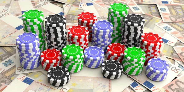 Casino chips op de achtergrond van de 50 euro. 3D illustratie — Stockfoto
