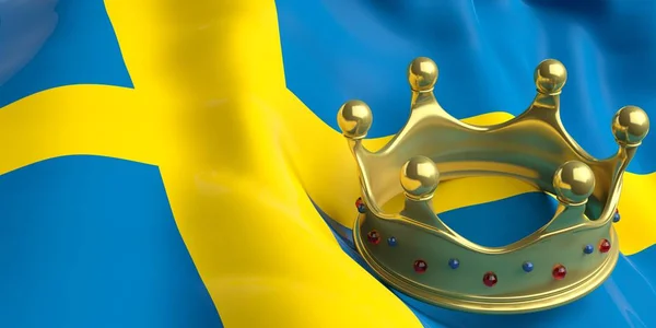 Golden crown on Sweden flag.3d illustration — Stock Photo, Image