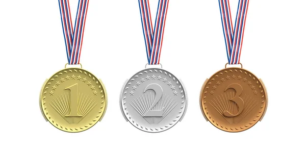 Set med medaljer på vit bakgrund. 3D illustration — Stockfoto