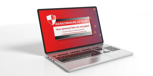 Peringatan ransomware pada layar laptop. Ilustrasi 3d — Stok Foto