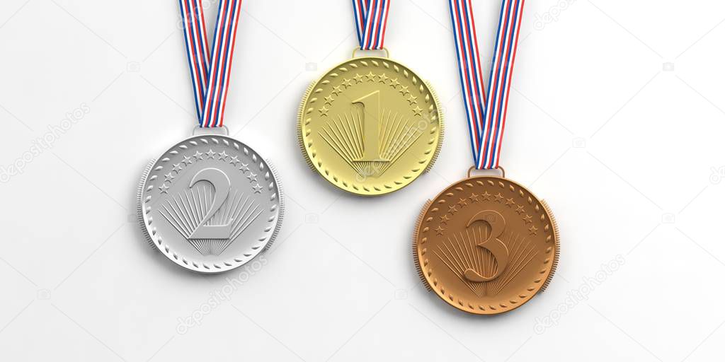 Set of medals on white background. 3d illustration