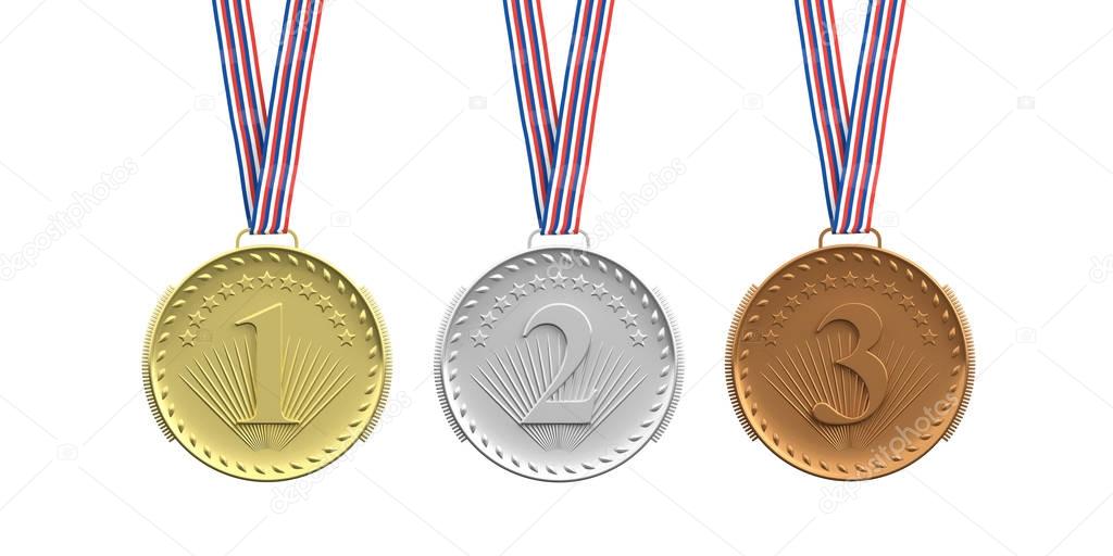 Set of medals on white background. 3d illustration