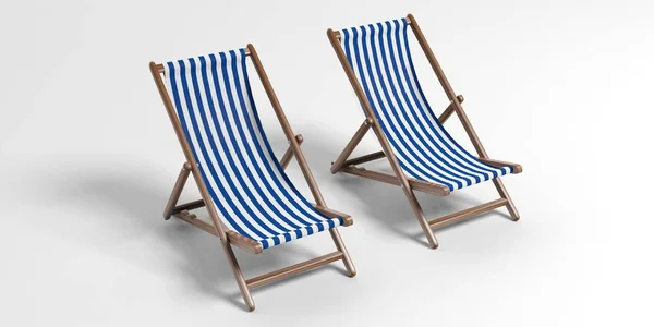 Καρέκλες παραλίας σε άσπρο φόντο. 3D απεικόνιση — Φωτογραφία Αρχείου