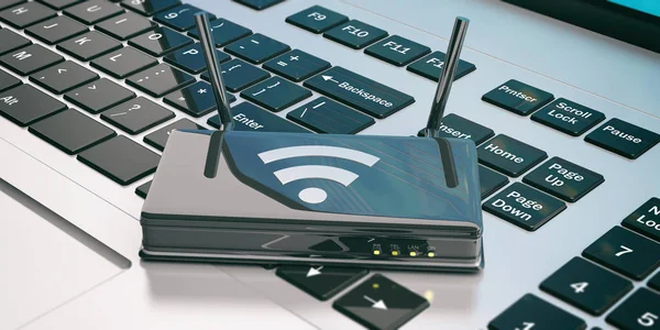 WiFi router egy laptop. 3D-s illusztráció — Stock Fotó