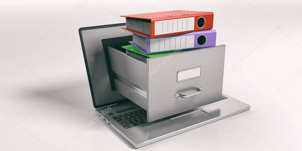 Laptop data storage concept. 3d illustration