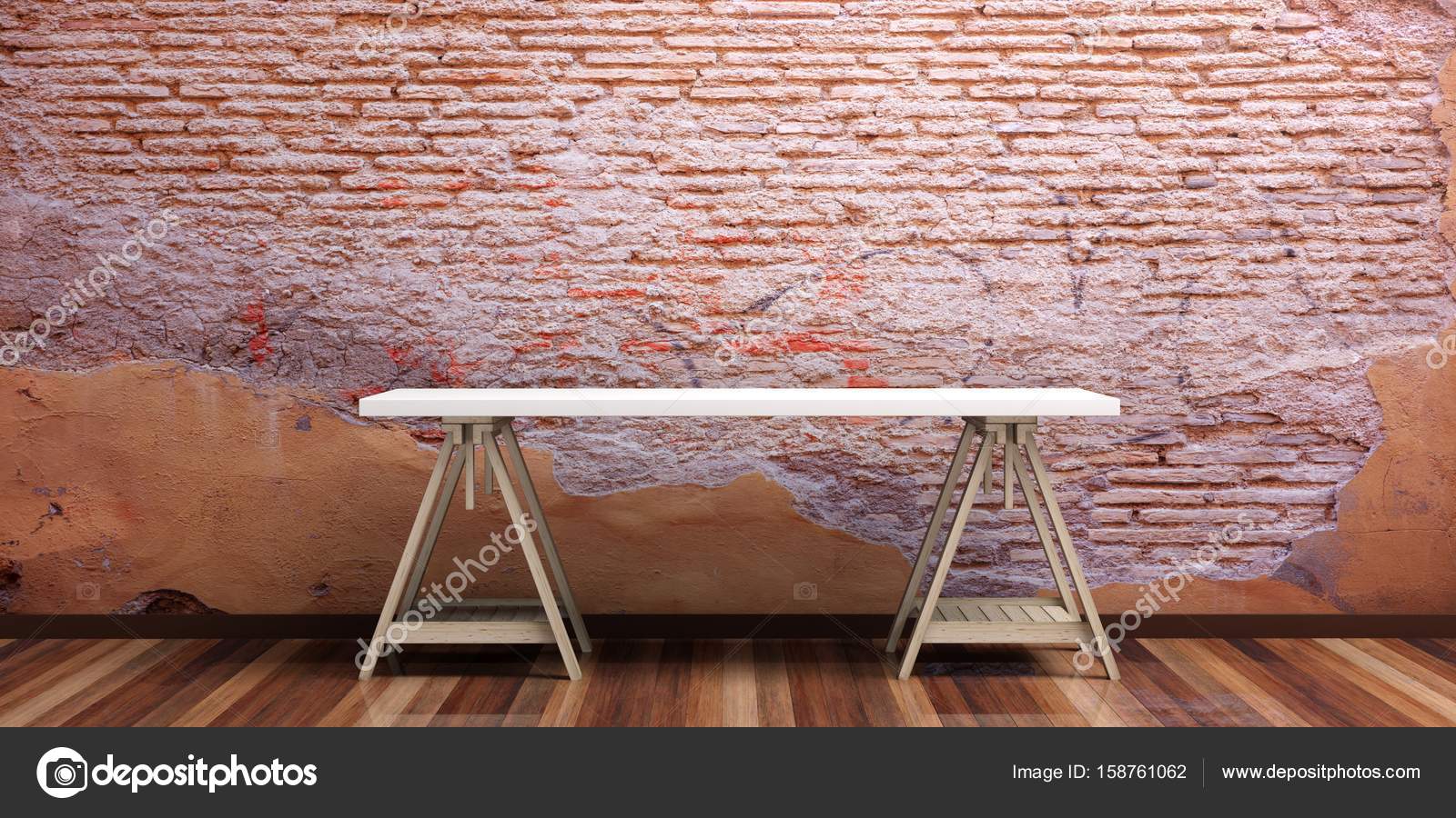 Office Desk On A Wooden Floor 3d Illustration Stock Photo