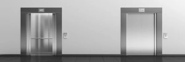 Ліфти з відкритими і закритими дверима. 3d ілюстрація — стокове фото