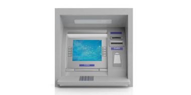 ATM makinesi beyaz arka plan üzerinde. 3D çizim
