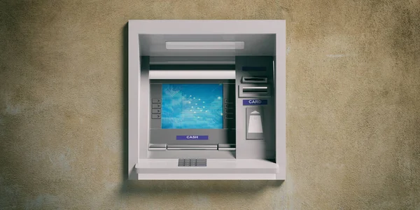 ATM stroj na omítnuté zdi. 3D obrázek — Stock fotografie