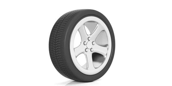 Automobilové pneumatiky a ráfku na bílém pozadí. 3D obrázek — Stock fotografie