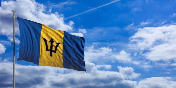 Bandiera delle Barbados su sfondo blu cielo. Illustrazione 3d — Foto Stock
